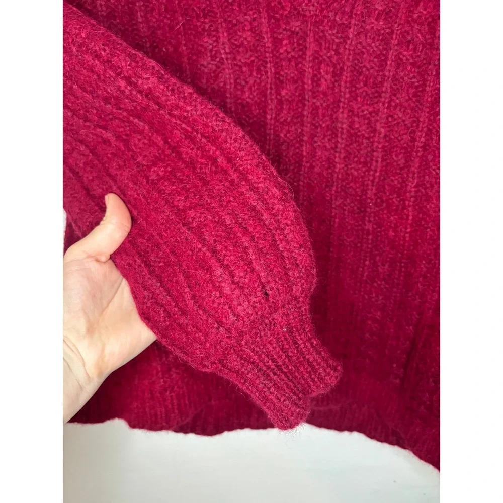 Faherty Sweater‎ Womens XS Magenta Baby Alpaca Wool Blend Ribbed V Neck
